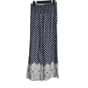 Sim and Sam Navy Medallion Elastic Waist Flowy Wide Leg Pants Size Small